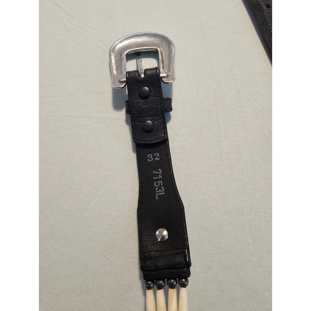 Western Leather Bone Hairpipe Concho Belt Black Silver Size 32 7153L